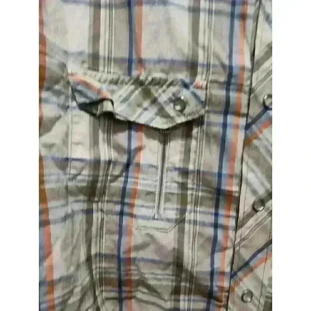 GUESS MENS‎ MEDIUM LONG SLEEVE SNAP DOWN ZIPPERED POCKETS WESTERN PLAID SHIRT